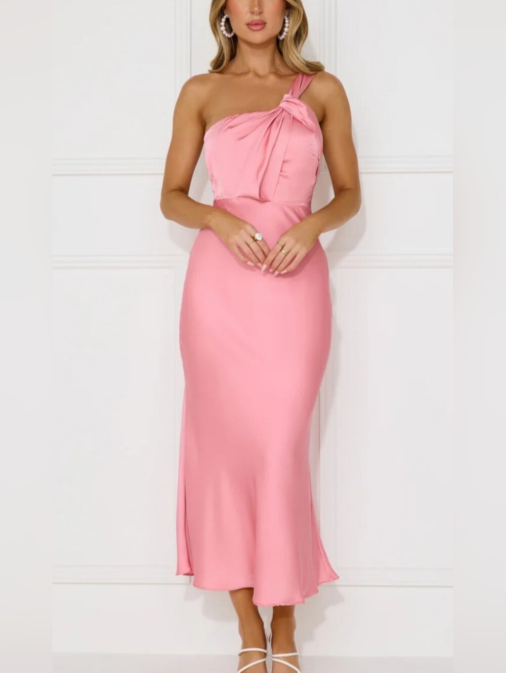 Hello Molly Soft Pink One-Shoulder Midi Dress